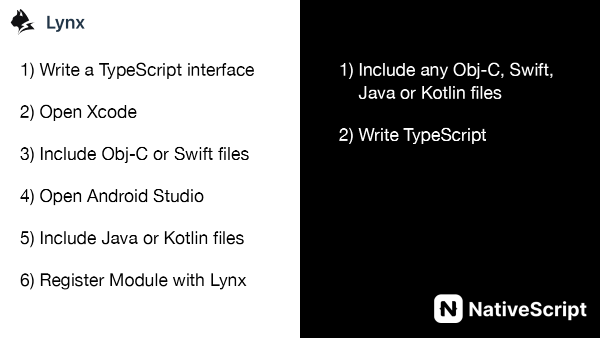 LynxJS and NativeScript - Comparing native platform code reuse in 1 Snapshot